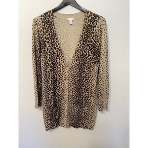 Chicos Size 2 Leopard Print Sweater‎ Decorative Buttons Classic